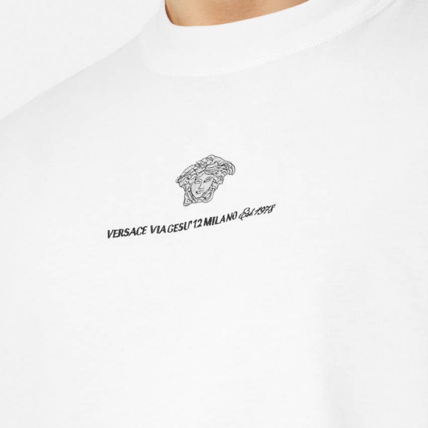 Versace Solid Color Logo Embroidery Crewneck Short Sleeve T-Shirt  White SS24 1015738-1A11054-1W000 圖 6