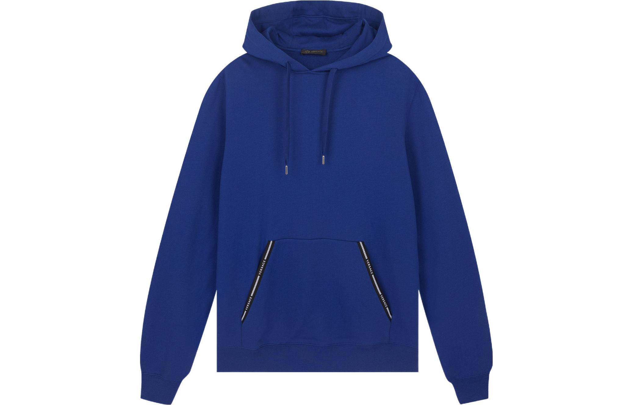 VERSACE Solid Color Logo Print Drawstring Hoodie Blue A81512S-A234889-A124