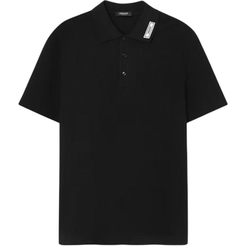 Versace Solid Color Polo Collar Short Sleeve Polo Shirt Men’s Black 1013906-1A11276-1B000
