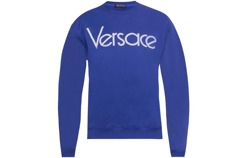 Versace Solid Color Printed Crewneck Long Sleeve Sweatshirt Blue A80470-A217878-A902P