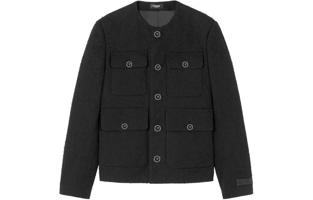 Versace Solid Color Single-Breasted Long-Sleeve Jacket - Black 1015113-1A10465-1B000