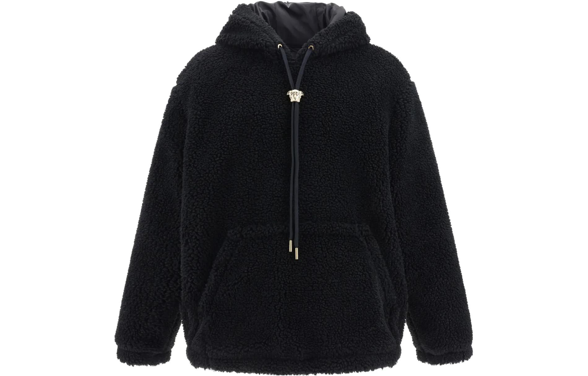 Versace Solid Color Zip-Up Hooded Jacket Black 1010224-1A07445-1B000