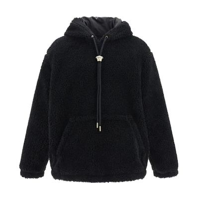 Versace Solid Color Zip-Up Hooded Jacket Black 1010224-1A07445-1B000