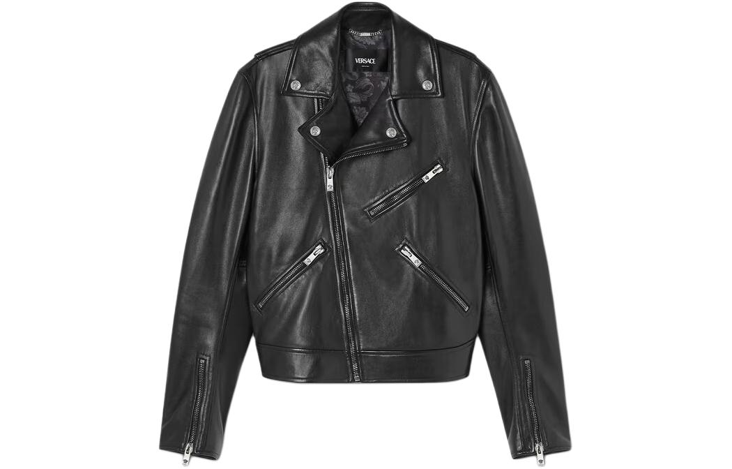 Versace Solid Color Zip-Up Short Jacket - Black Long Sleeve 1013570-1A00713-1B000