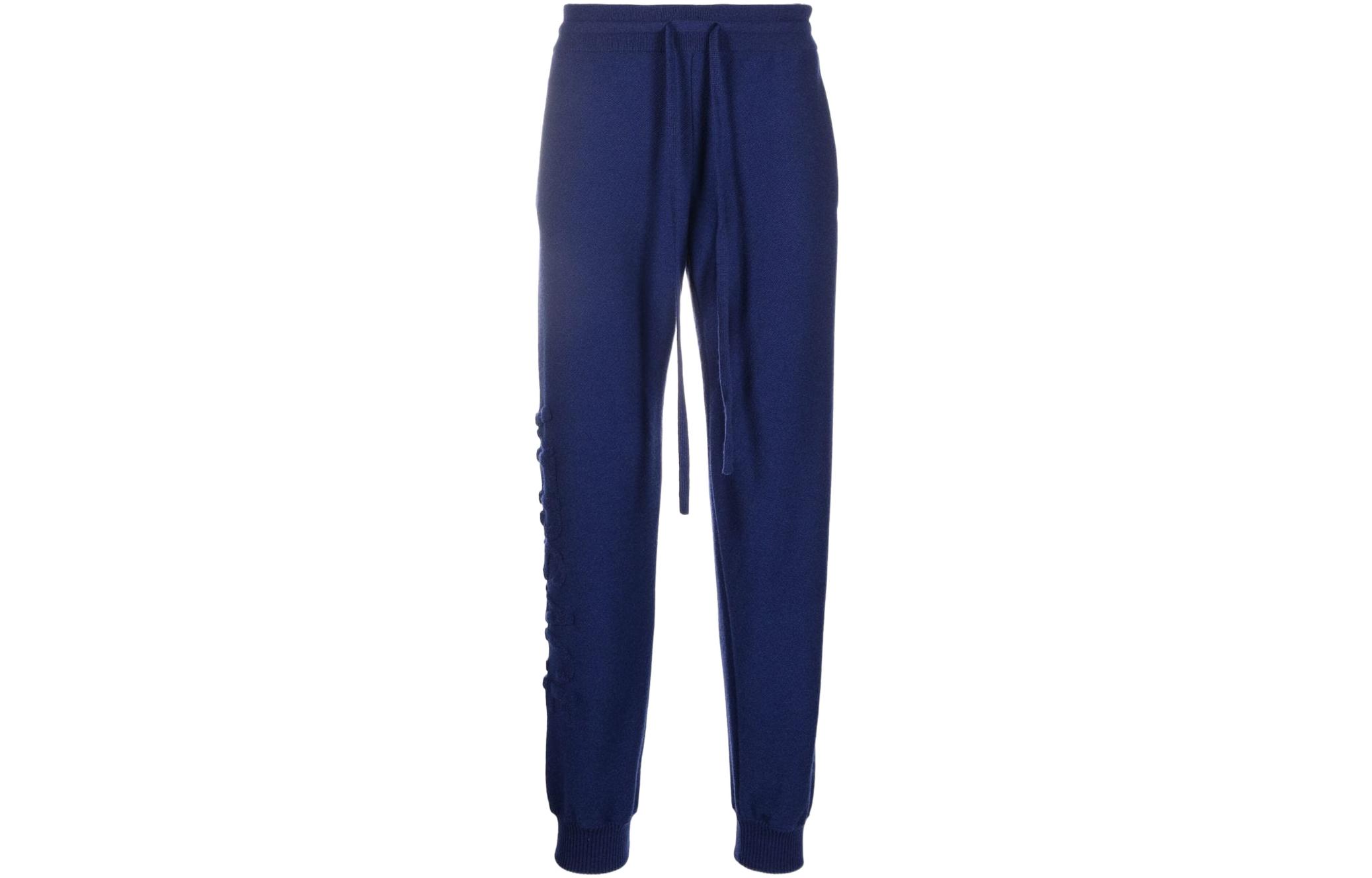 Order VERSACE Solid Drawstring Logo Tapered Casual Pants Blue 1001304A235893-1U600