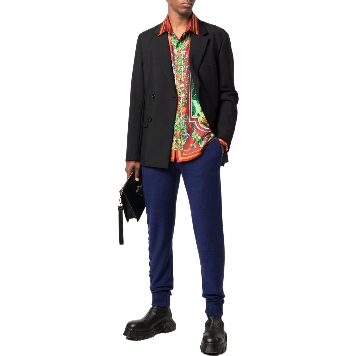 Lookbook VERSACE Solid Drawstring Logo Tapered Casual Pants Blue 1001304A235893-1U600