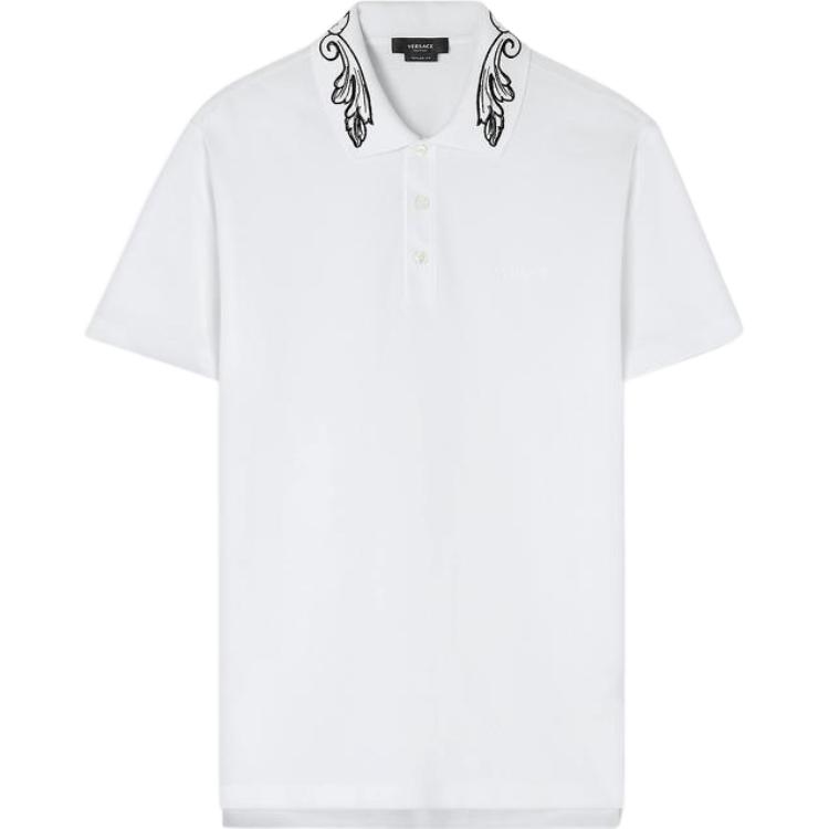 VERSACE Solid Embroidered Polo Shirt Short Sleeve  3078267 1006464-1A04464-1W000