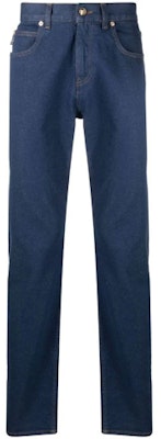 베르사체 솔리드 로고 패치 스트레이트 핏 청바지 블루. A864521-F00654-1D100 Buy 베르사체 솔리드 로고 패치 스트레이트 핏 청바지 블루. A864521-F00654-1D100