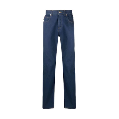 VERSACE Solid Logo Patch Straight-Leg Jeans Blue. A864521-F00654-1D100