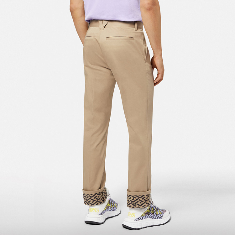 Shop VERSACE Solid Loose-Fit Casual Wide-Leg Pants Khaki 1004049-1A02947-1K050