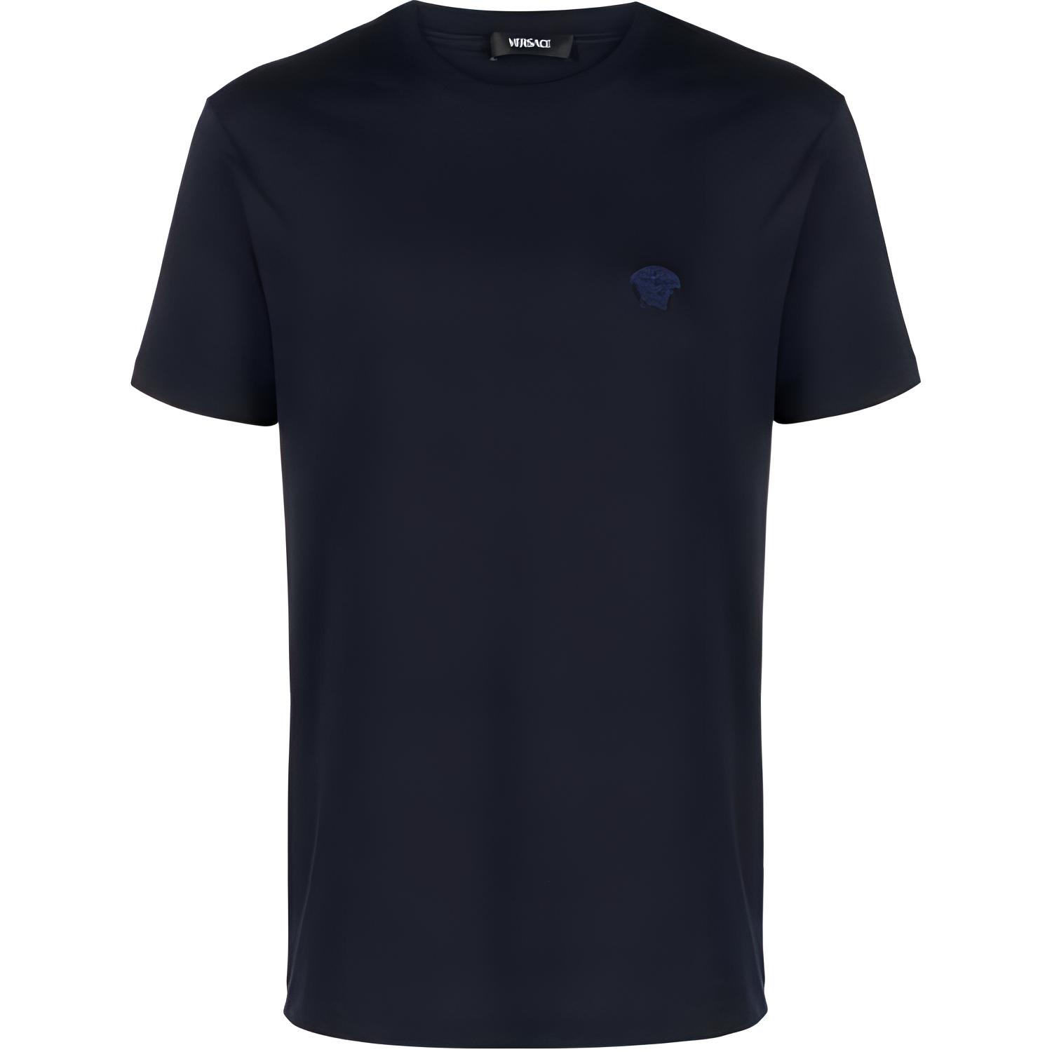 Versace Solid Navy Blue Crew Neck Short Sleeve T-Shirt for Men. 1008481-1A08489-1UI20
