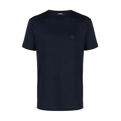Versace Solid Navy Blue Crew Neck Short Sleeve T-Shirt for Men. 1008481-1A08489-1UI20