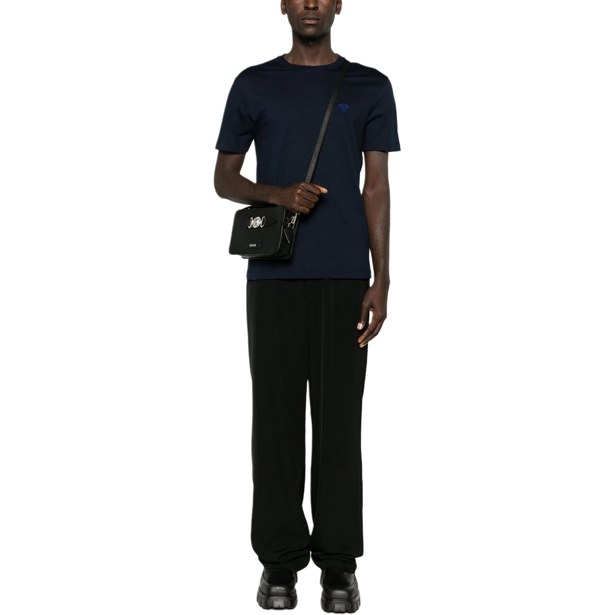 Lookbook 范思哲 男款純色深藍色圓領短袖T恤 1008481-1A08489-1UI20