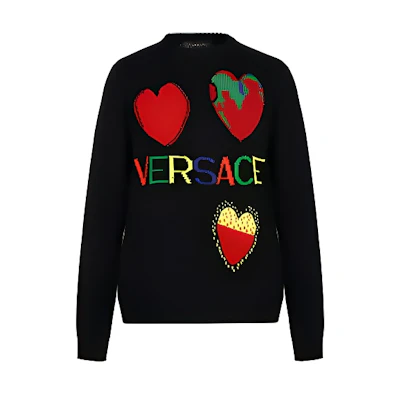 VERSACE SS20 Heart Logo Wool Sweater - Black A83617-A230678-A708