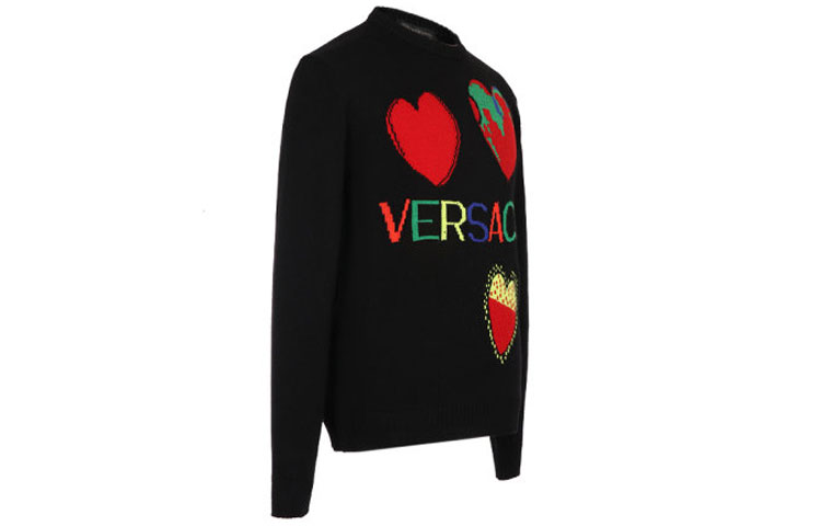 Shop VERSACE SS20 心型Logo羊毛毛衣 - 黑色 A83617-A230678-A708