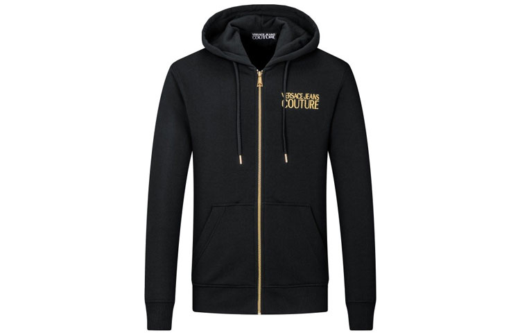 Versace SS21 Black Hoodie Jacket with Embroidered Logo 71GAIT02-CF00T-G89