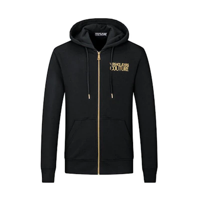 Versace SS21 Black Hoodie Jacket with Embroidered Logo 71GAIT02-CF00T-G89