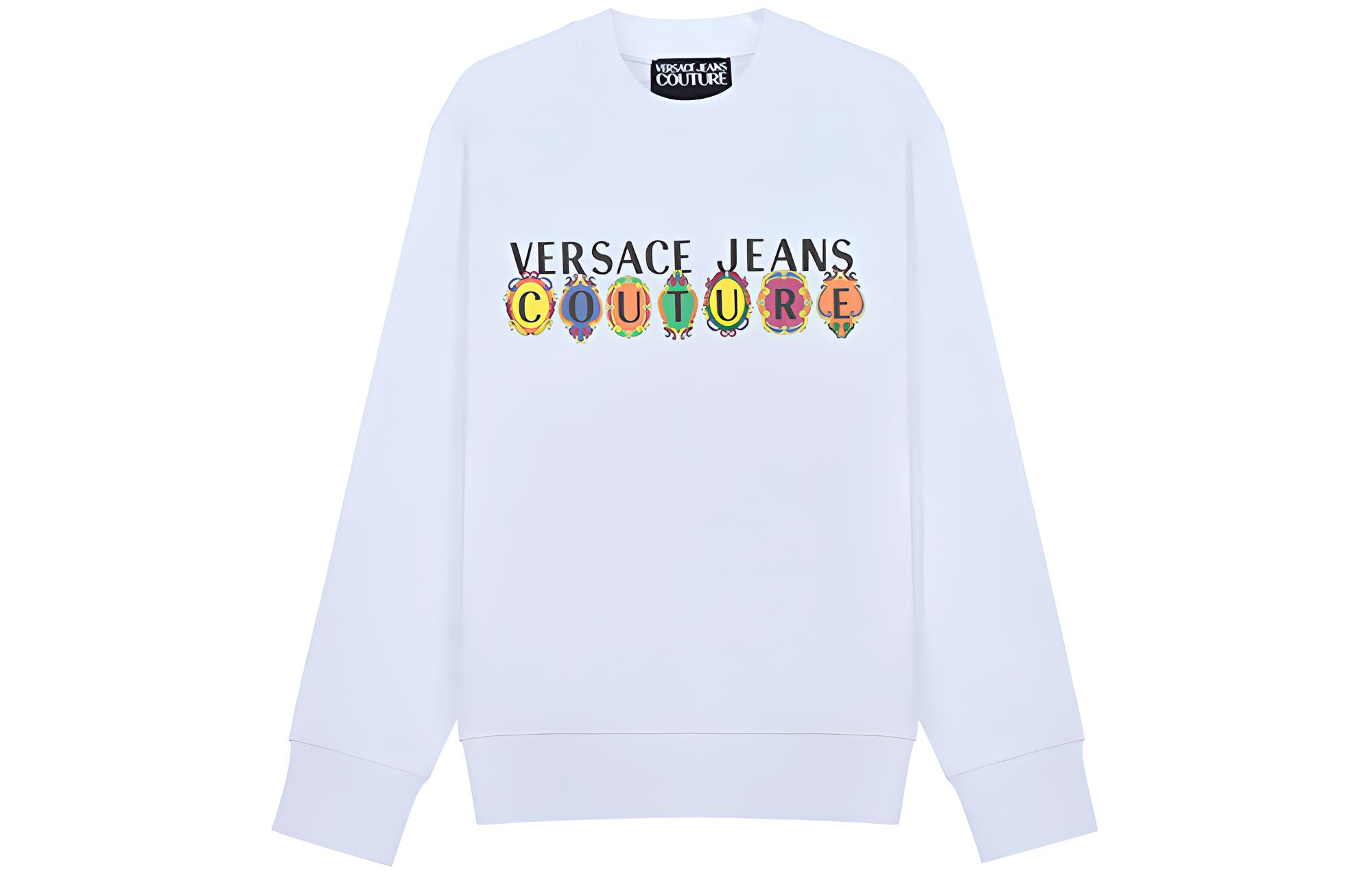 Versace SS21 Cotton Crewneck Long-Sleeve Sweatshirt White B7GWA7PC-30456-003