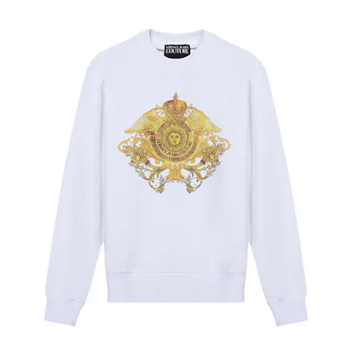 Versace SS21 Gold Baroque Print Cotton Sweatshirt White B7GWA741-30453-003