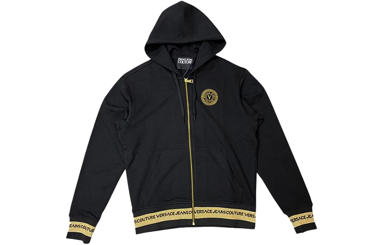 Versace SS21 Logo Embroidered Hoodie Jacket Mens Black B7GWA7TQ-30318-K42