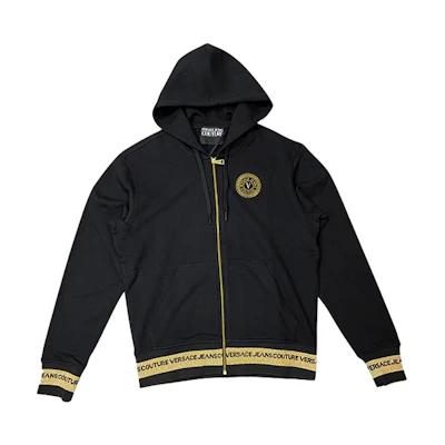 Versace SS21 Logo Embroidered Hoodie Jacket Mens Black B7GWA7TQ-30318-K42