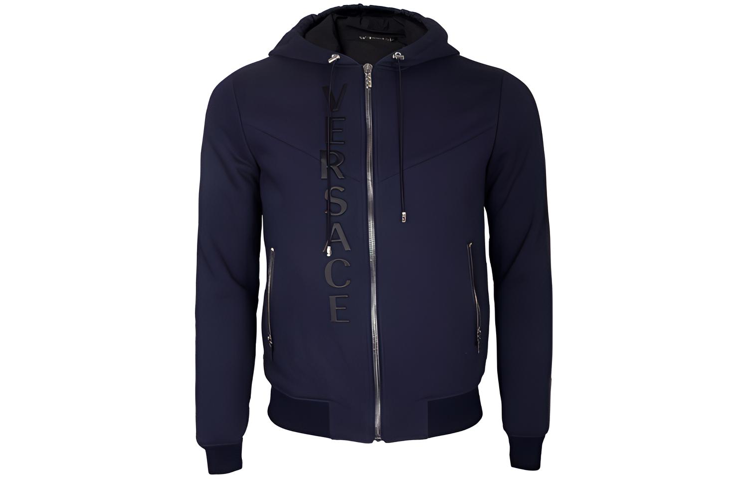 Versace SS21 Navy Blue Alphabet Logo Hooded Jacket A77192-A219529-A145