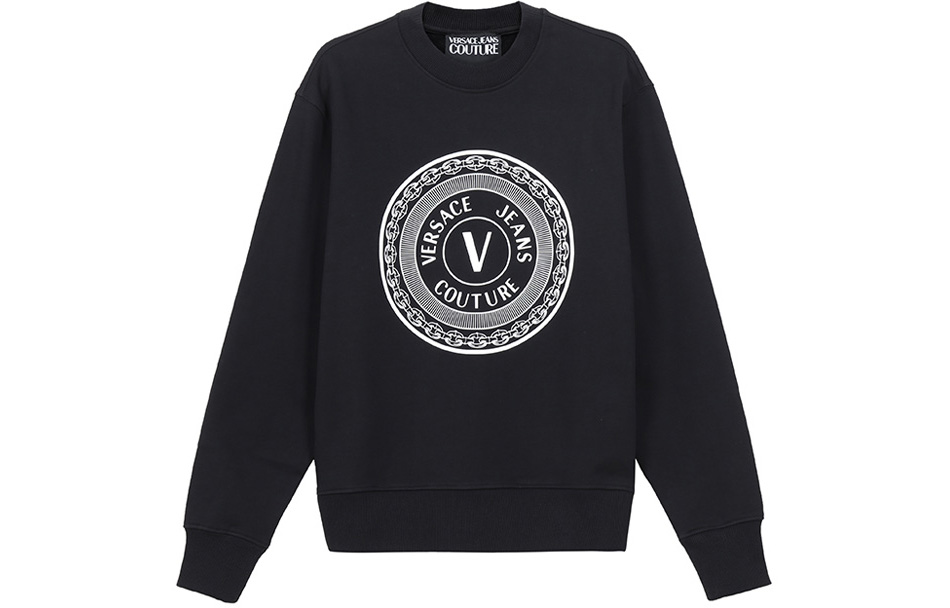 Versace SS21 Round Logo Print Crewneck Sweatshirt Black B7GWA7TT-30318-899