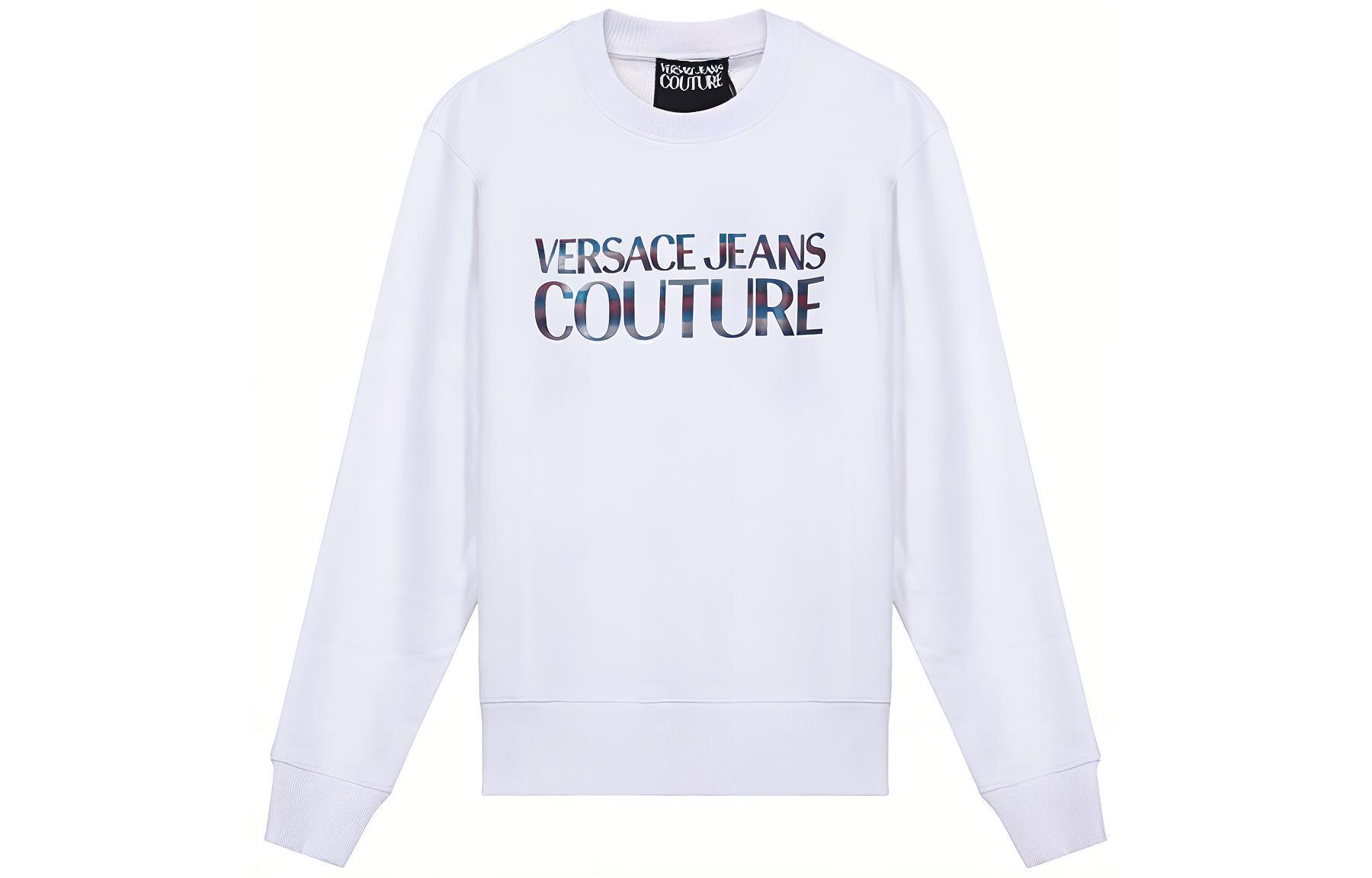 Versace SS21 White Cotton Letter Graphic Sweatshirt B7GWA7GE-30438-003