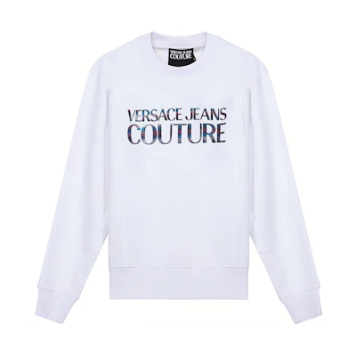 Versace SS21 White Cotton Letter Graphic Sweatshirt B7GWA7GE-30438-003
