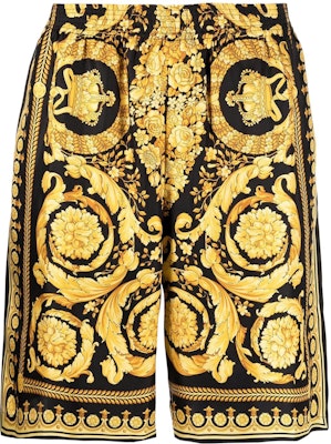 VERSACE SS22 Pantalones Cortos de Seda a la Rodilla Estampado Barocco Multicolor. 10024761A03044-5B000 Order VERSACE SS22 Pantalones Cortos de Seda a la Rodilla Estampado Barocco Multicolor. 10024761A03044-5B000
