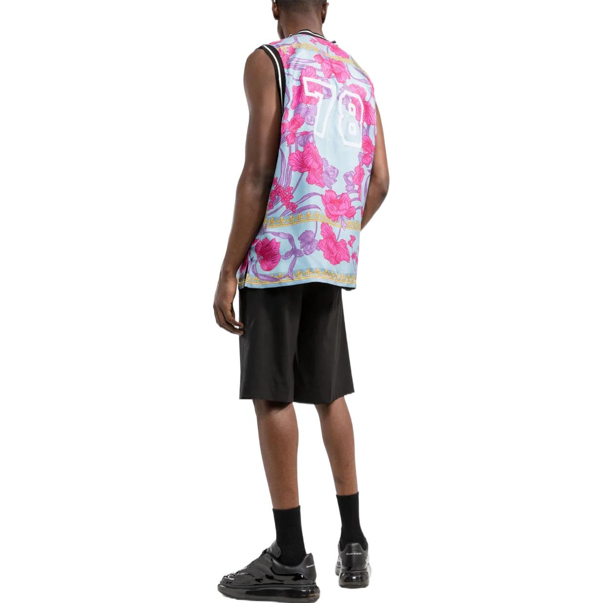 Shop VERSACE SS22  Baroque Print V-Neck Vest Light Blue 10047081-A032535-V250