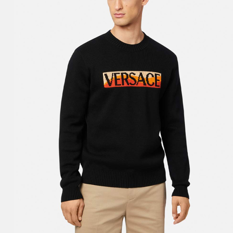 Purchase VERSACE SS22 黑色圓領標誌印花套頭衫衛衣 1003622-1A02492-1B000