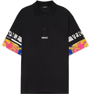 VERSACE SS22 黑色花卉字母印花短袖POLO襯衫 1006467-1A04465-2B510 Order VERSACE SS22 黑色花卉字母印花短袖POLO襯衫 1006467-1A04465-2B510