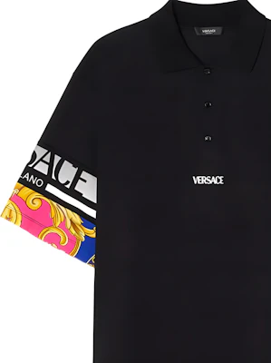 VERSACE SS22 黑色花卉字母印花短袖POLO襯衫 1006467-1A04465-2B510 Details for VERSACE SS22 黑色花卉字母印花短袖POLO襯衫 1006467-1A04465-2B510