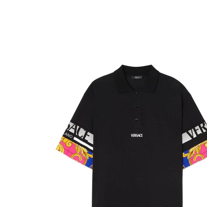 VERSACE SS22  Black Floral Letter Print Short Sleeve Polo Shirt 1006467-1A04465-2B510 圖 7
