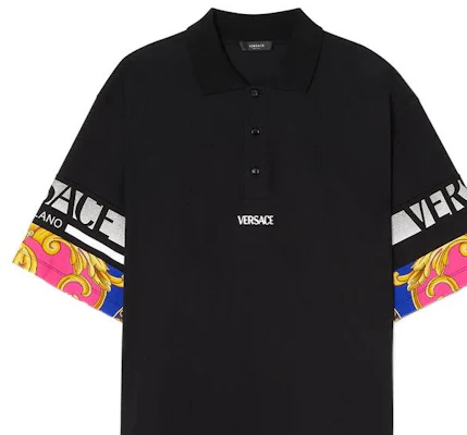 VERSACE SS22 黑色花卉字母印花短袖POLO襯衫 1006467-1A04465-2B510 Sizing VERSACE SS22 黑色花卉字母印花短袖POLO襯衫 1006467-1A04465-2B510