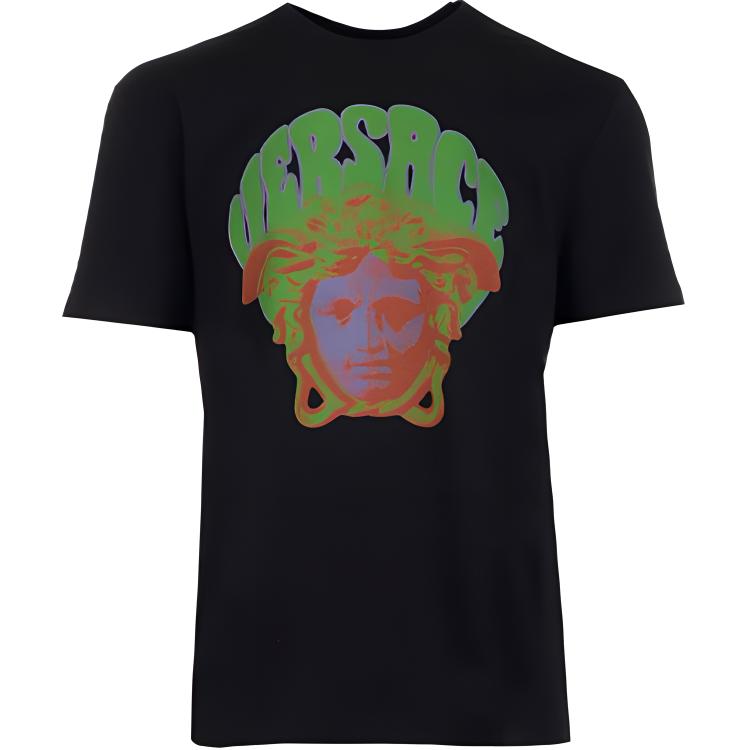Versace SS22  Black Graphic Print Crewneck T-Shirt. 10039161-A02788-1B000