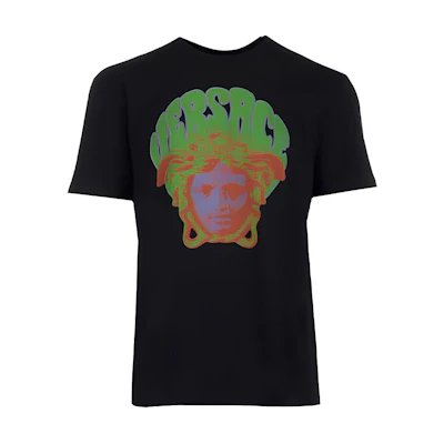 Versace SS22 Black Graphic Print Crewneck T-Shirt. 10039161-A02788-1B000