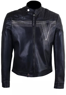 范思哲 SS22 黑色皮革夹克 配铆钉拉链设计. V400275-VP00072-V1008 Buy 范思哲 SS22 黑色皮革夹克 配铆钉拉链设计. V400275-VP00072-V1008