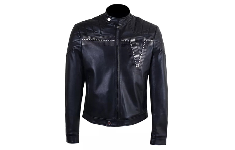 Order 范思哲 SS22 黑色皮革夹克 配铆钉拉链设计. V400275-VP00072-V1008