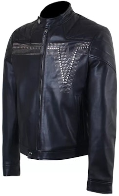 范思哲 SS22 黑色皮革夹克 配铆钉拉链设计. V400275-VP00072-V1008 Purchase 范思哲 SS22 黑色皮革夹克 配铆钉拉链设计. V400275-VP00072-V1008