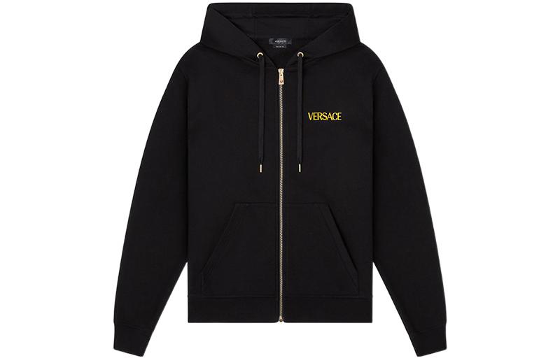 VERSACE SS22  Black Logo Embroidered Zip-Up Sweatshirt 1004014-1A02893-1B000