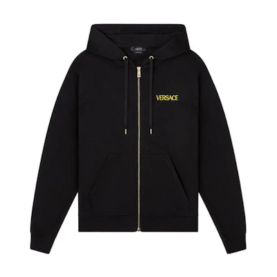 VERSACE SS22 Black Logo Embroidered Zip-Up Sweatshirt 1004014-1A02893-1B000