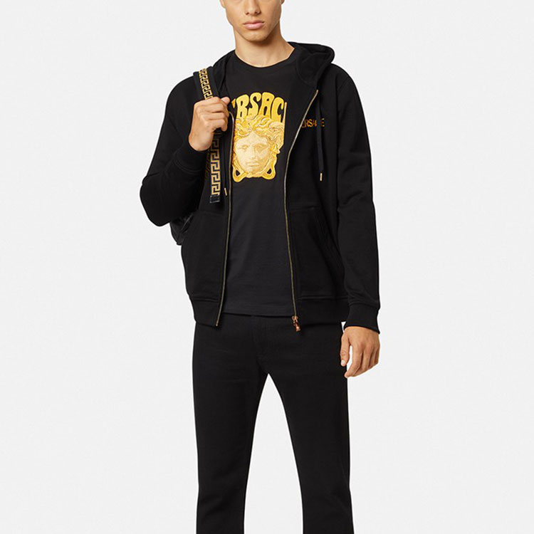Lookbook VERSACE SS22  Black Logo Embroidered Zip-Up Sweatshirt 1004014-1A02893-1B000