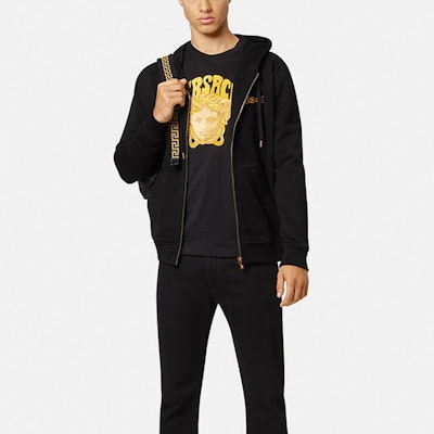 VERSACE SS22 Black Logo Embroidered Zip-Up Sweatshirt 1004014-1A02893-1B000 Lookbook VERSACE SS22 Black Logo Embroidered Zip-Up Sweatshirt 1004014-1A02893-1B000
