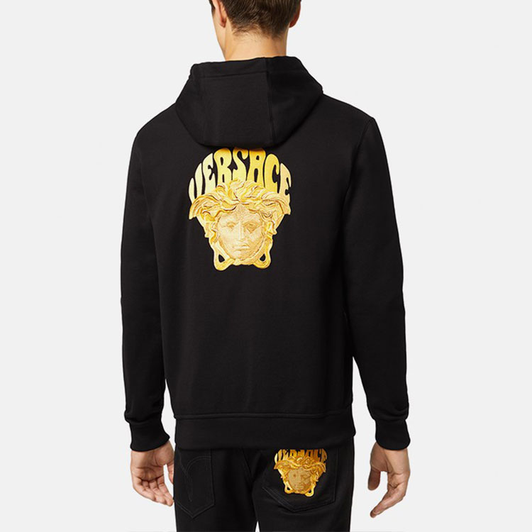 Purchase VERSACE SS22  Black Logo Embroidered Zip-Up Sweatshirt 1004014-1A02893-1B000