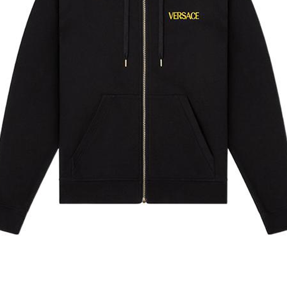 Sizing VERSACE SS22  Black Logo Embroidered Zip-Up Sweatshirt 1004014-1A02893-1B000