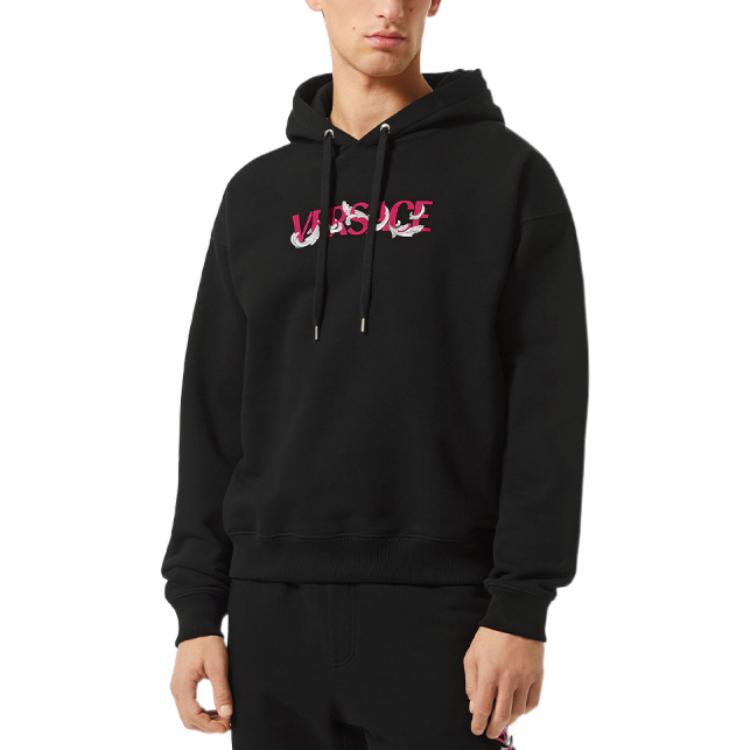 Shop VERSACE SS22 Hoodie Hitam Logo Print Pullover. 1006498-1A04509-1B000