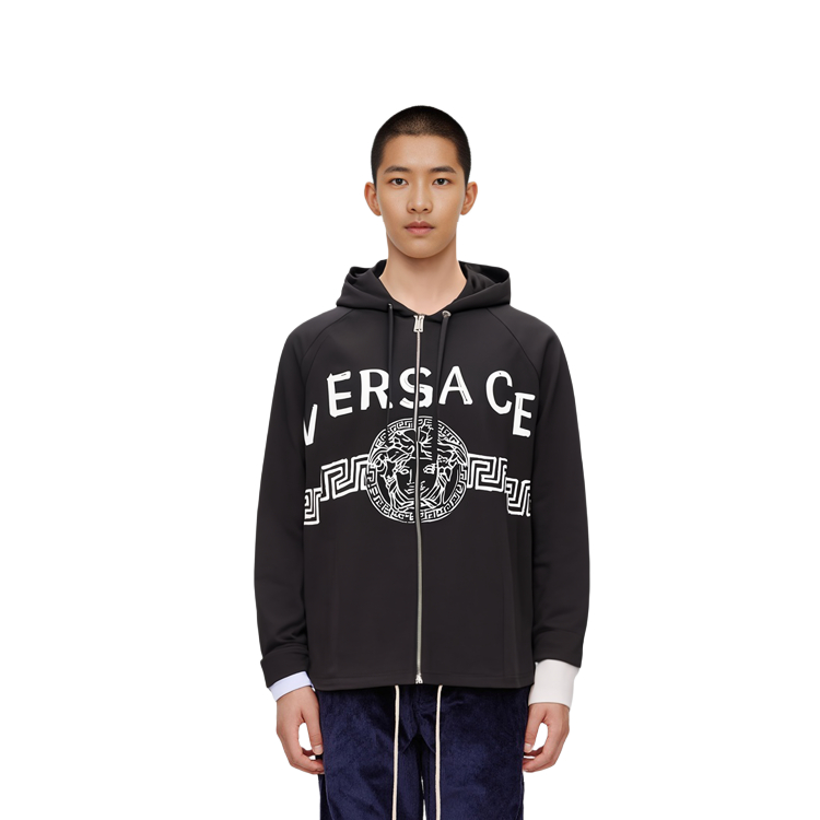 VERSACE SS22  Black Logo Print Zip-Up Hoodie Jacket. A89026-1F00930-1B000 圖 4