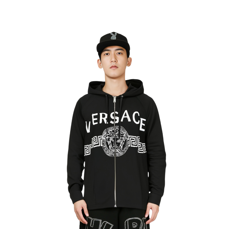 VERSACE SS22  Black Logo Print Zip-Up Hoodie Jacket. A89026-1F00930-1B000 圖 5